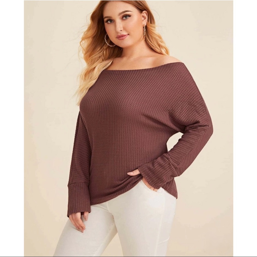 NEW PLUS Mauve Boat Neck Waffle Sweater - Picture 4 of 7